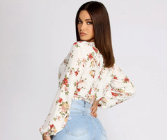 Just Grow For It Floral Wrap Top