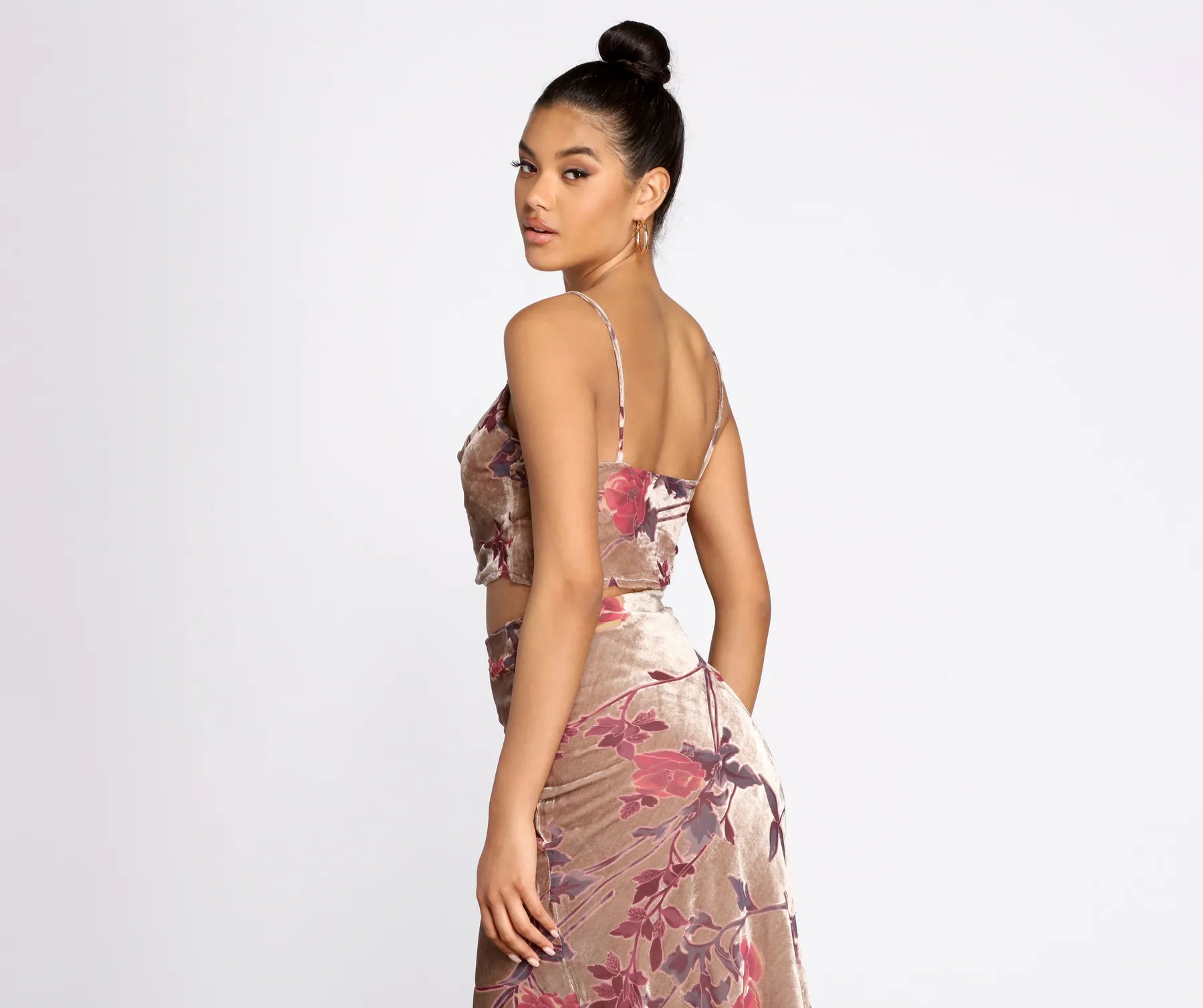 Velvet Floral Burnout Crop Top