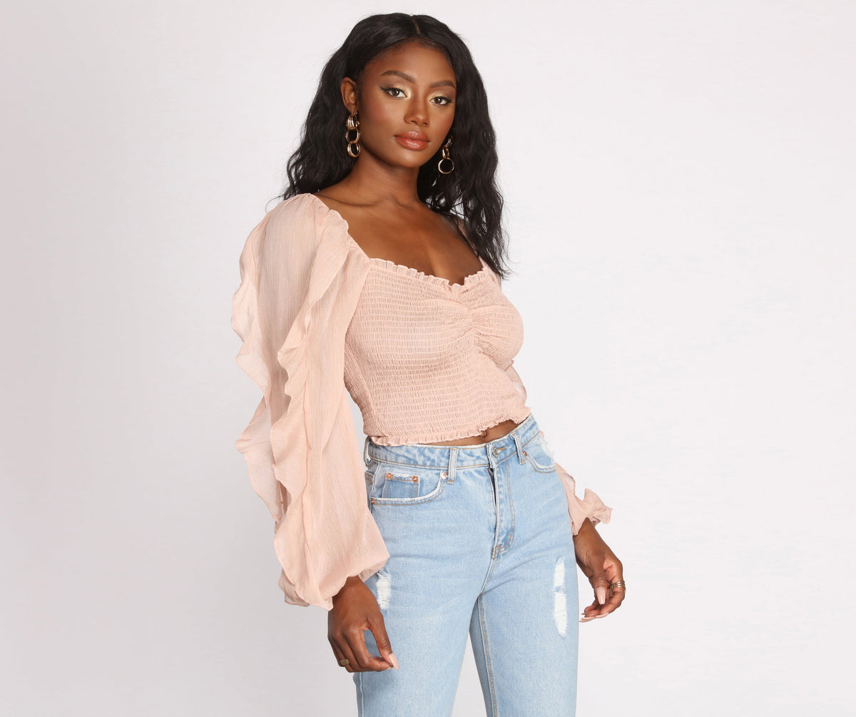 Ruffle Tease Smocked Crop Top