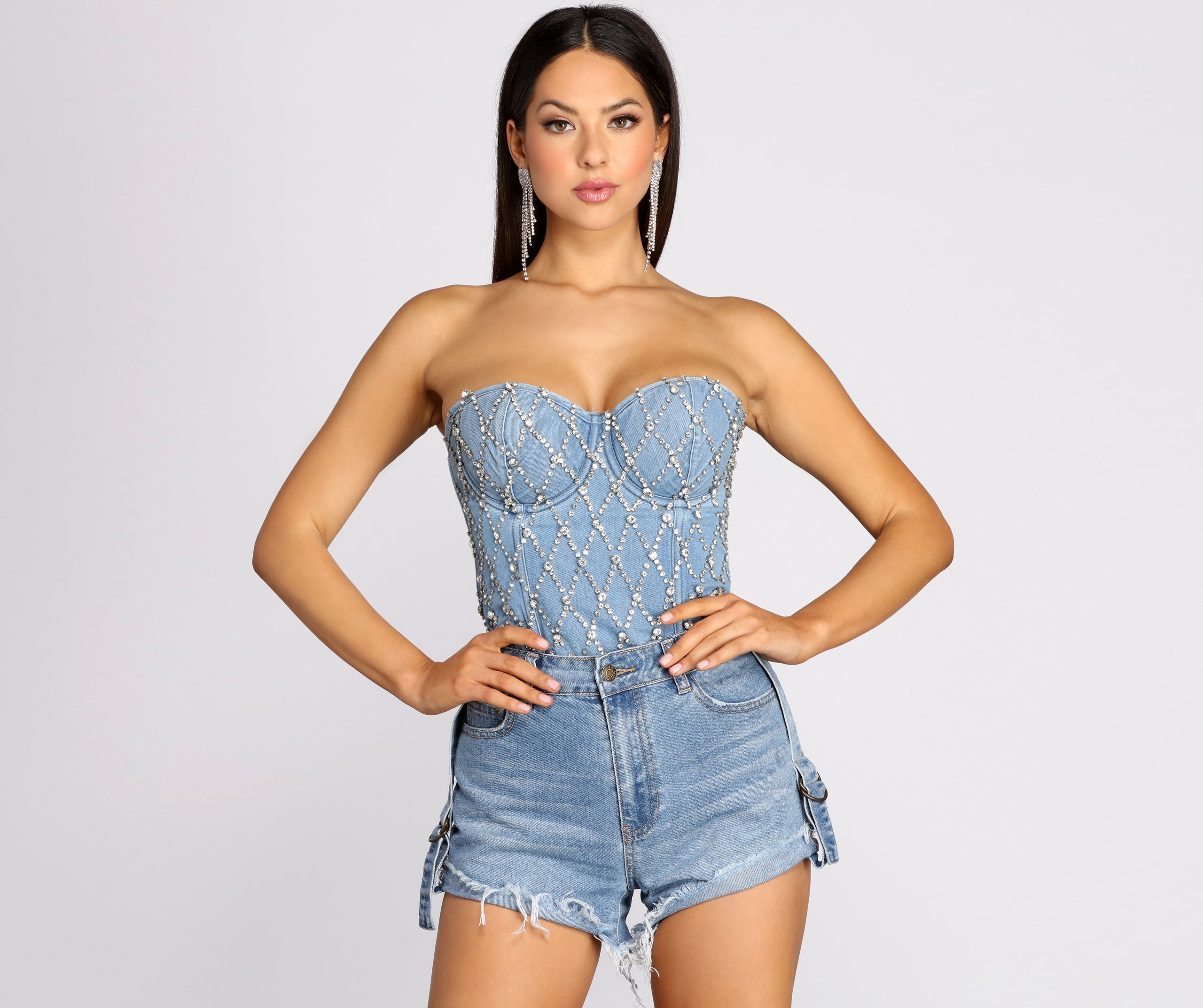 Rhinestone Diva Denim Corset Top