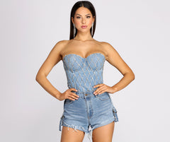 Rhinestone Diva Denim Corset Top