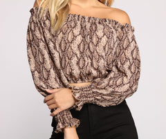 Off The Shoulder Stylish Snake Print Crop Top