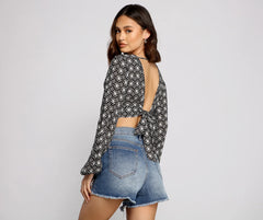 Bohemian Flair Tie-Back Crop Top