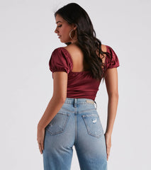 Cute Peek Satin Tie-Front Crop Top