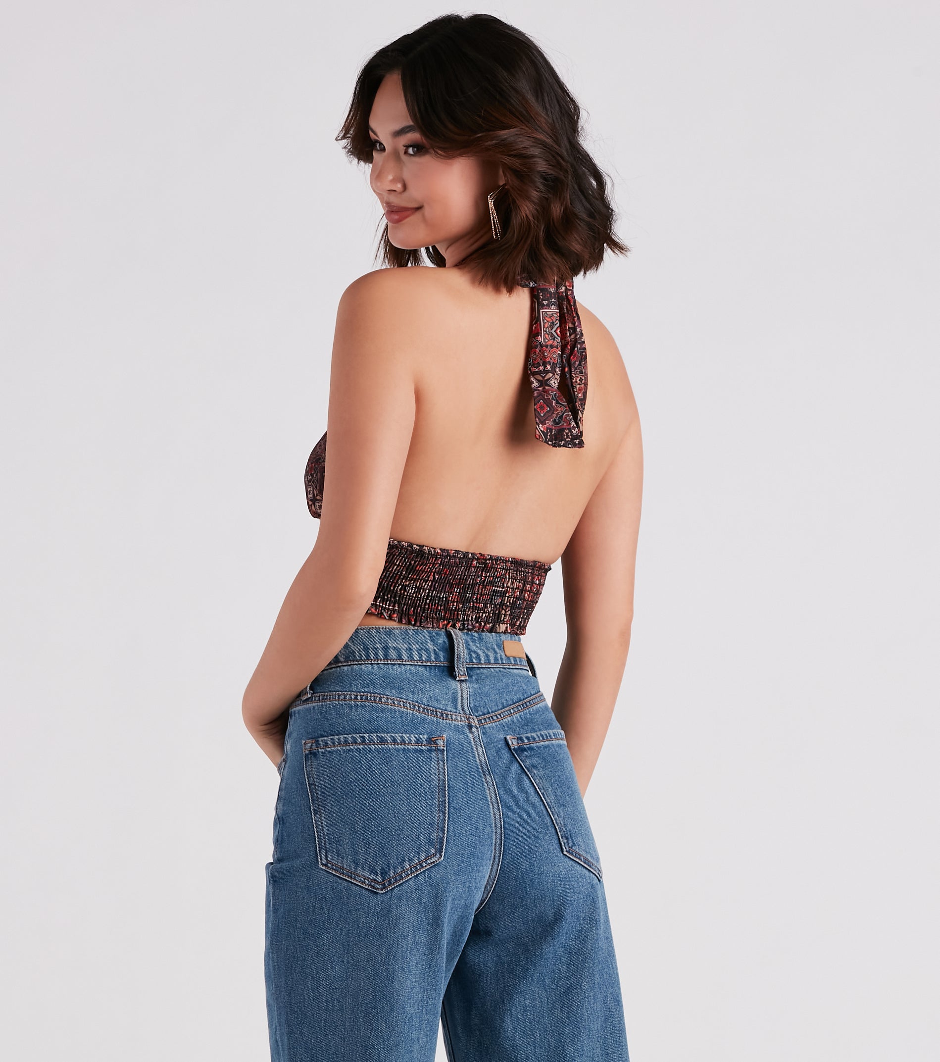 Sultry Boho Print Halter Crop Top
