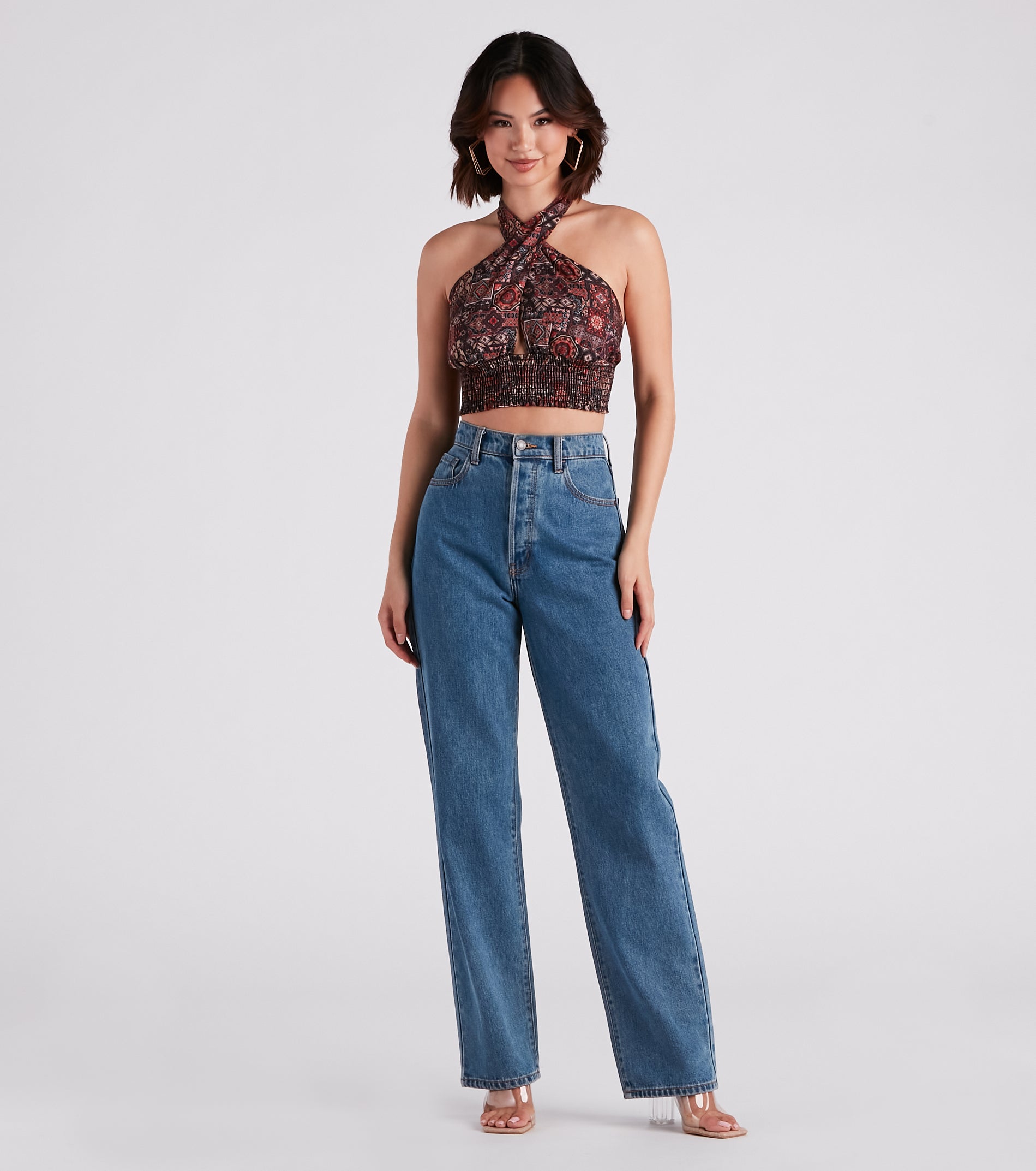 Sultry Boho Print Halter Crop Top