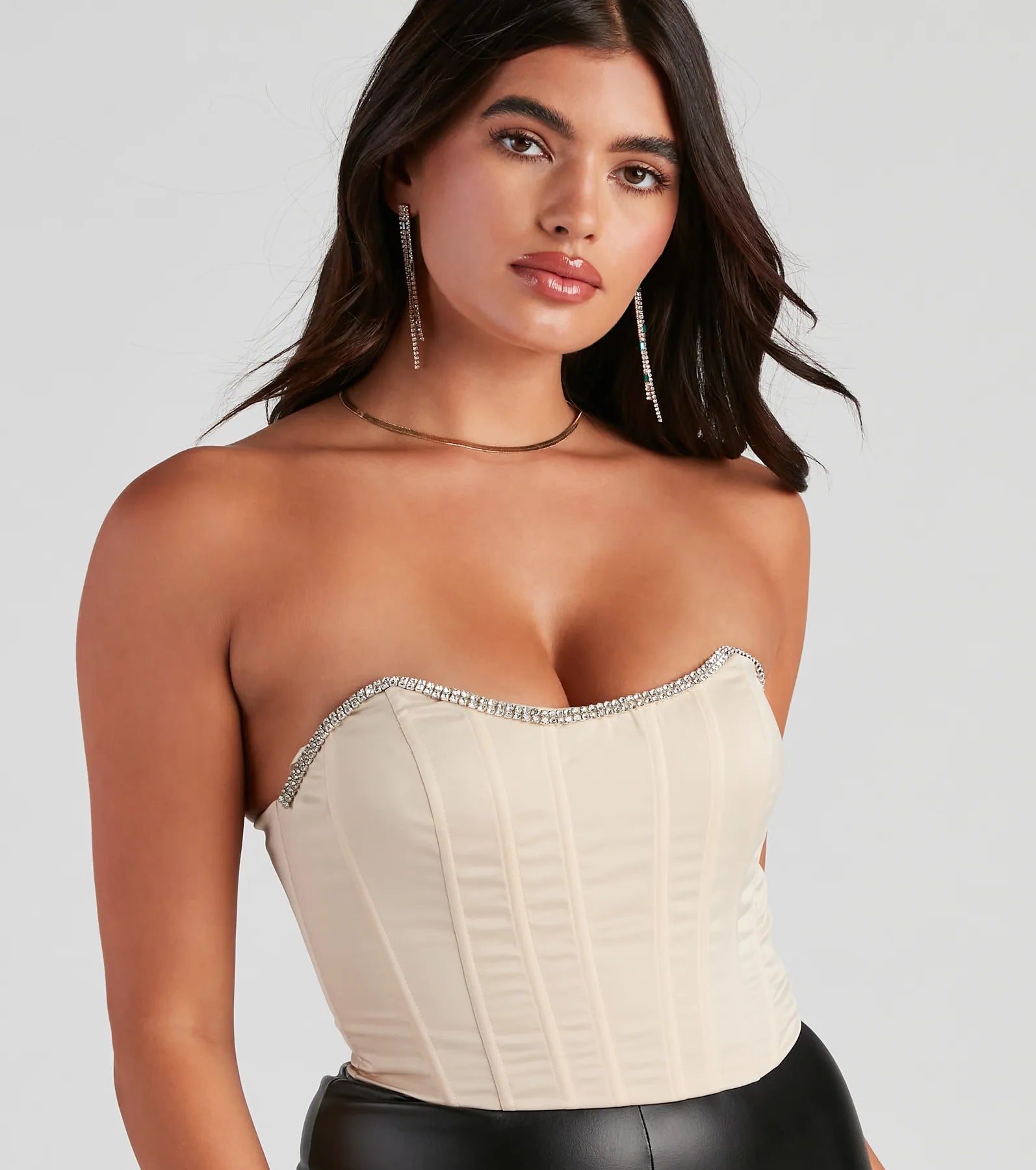 Cause For Rhinestone Trim Bustier