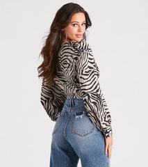 Go-Getter Gal Zebra Print Wrap Tie Top