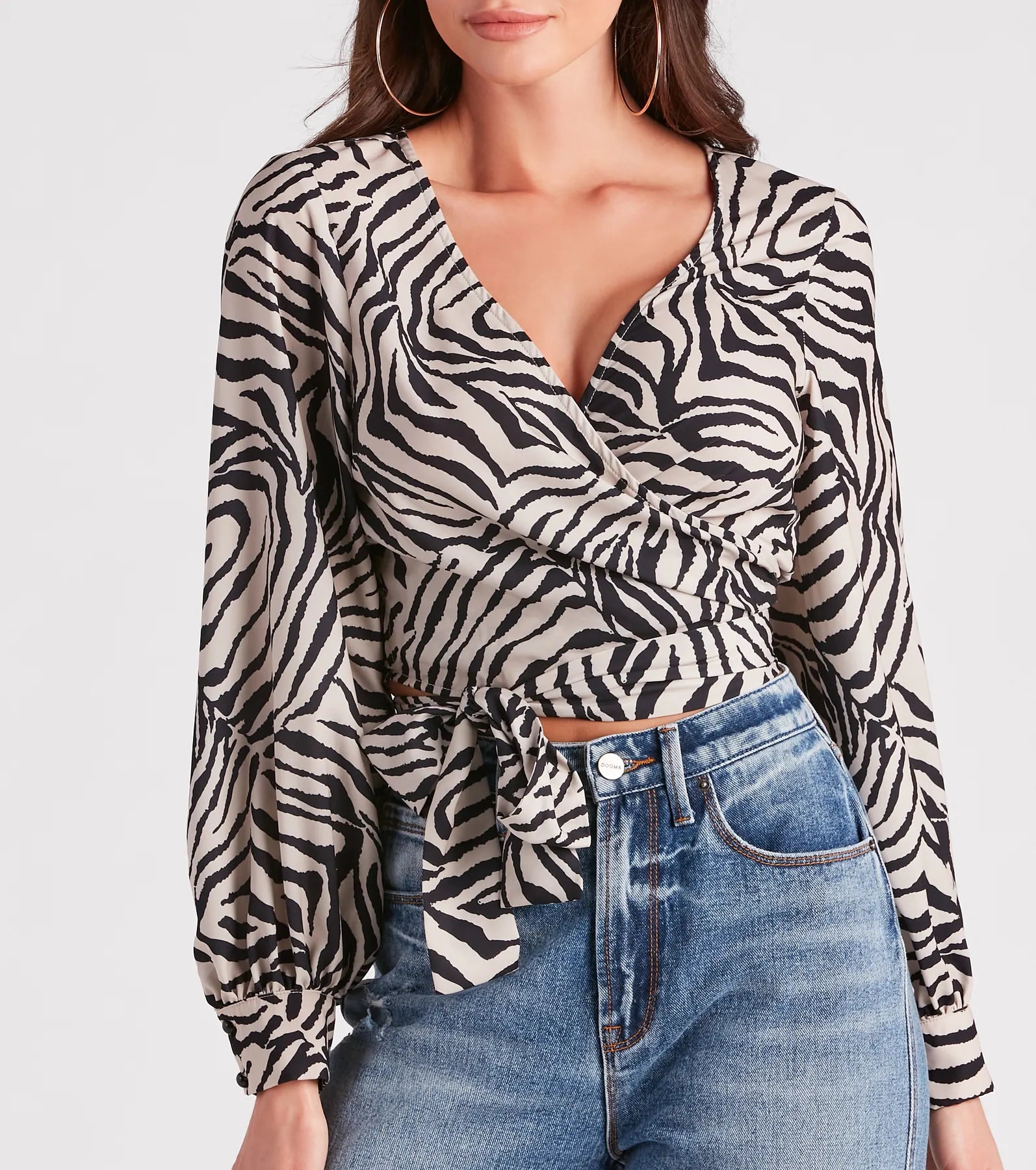 Go-Getter Gal Zebra Print Wrap Tie Top
