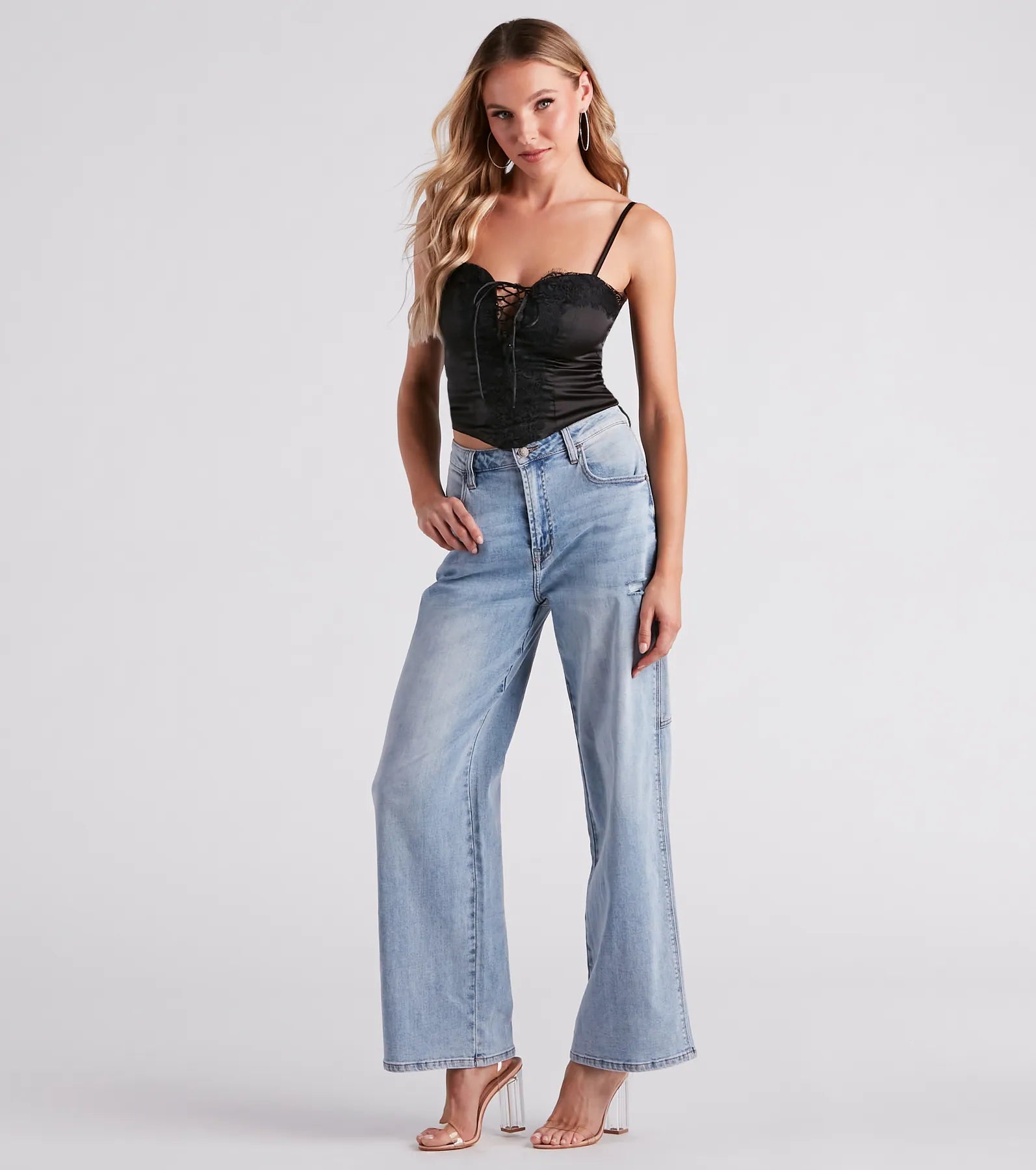 Love Language Satin Lace Trim Top