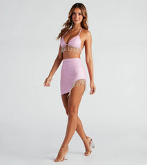 Sexy Shimmer Rhinestone Faux Leather Halter Bra