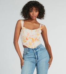 Floral Season Lace-Up Satin Corset Top