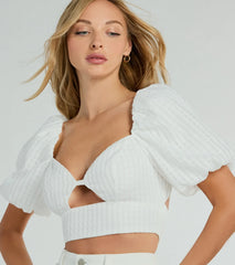 Check Me Out Puff Sleeve Cutout Gingham Crop Top