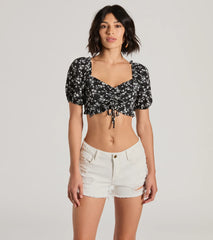 Girlycore Floral Puff Sleeve Crop Top