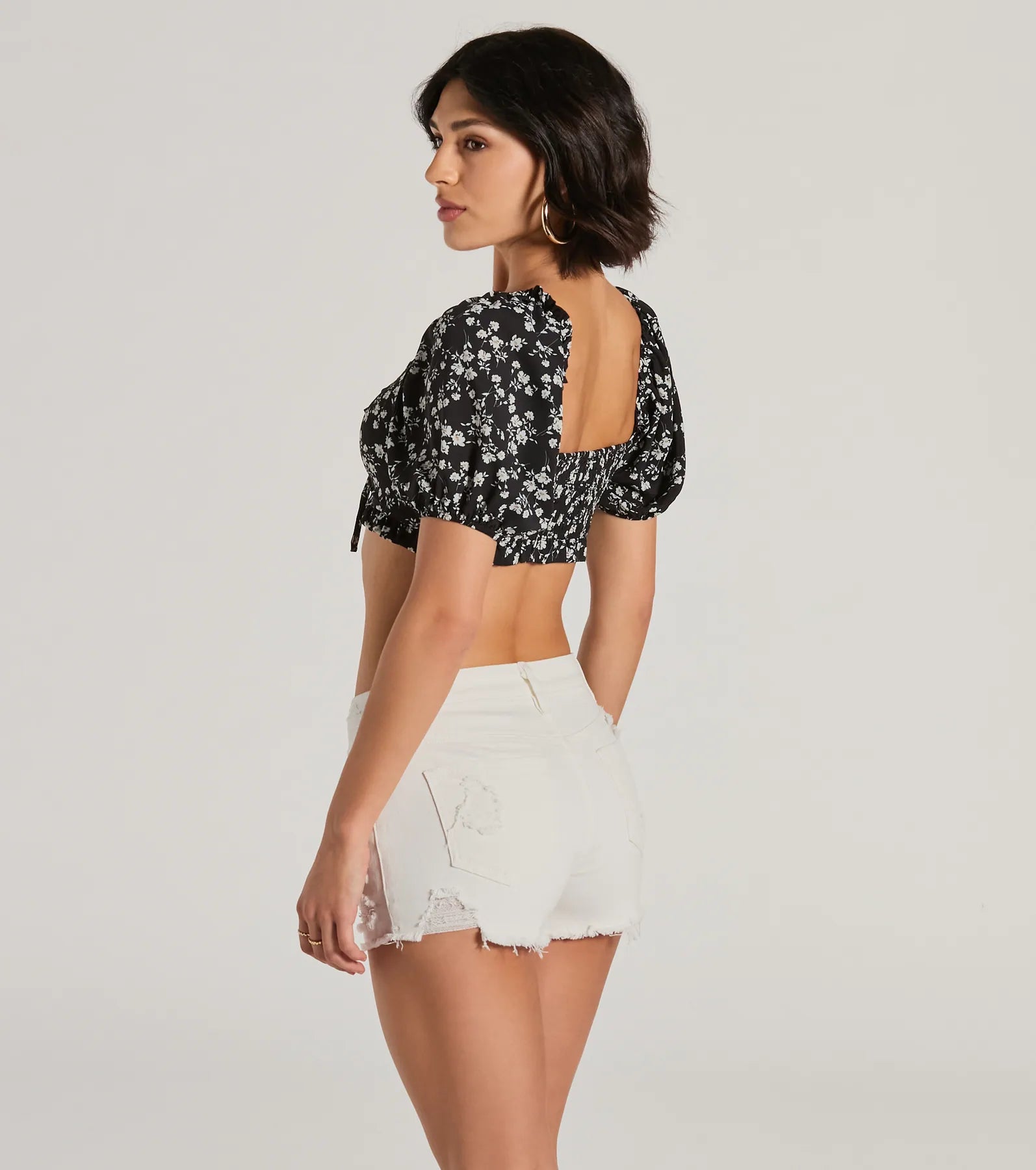 Girlycore Floral Puff Sleeve Crop Top