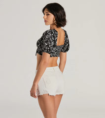 Girlycore Floral Puff Sleeve Crop Top
