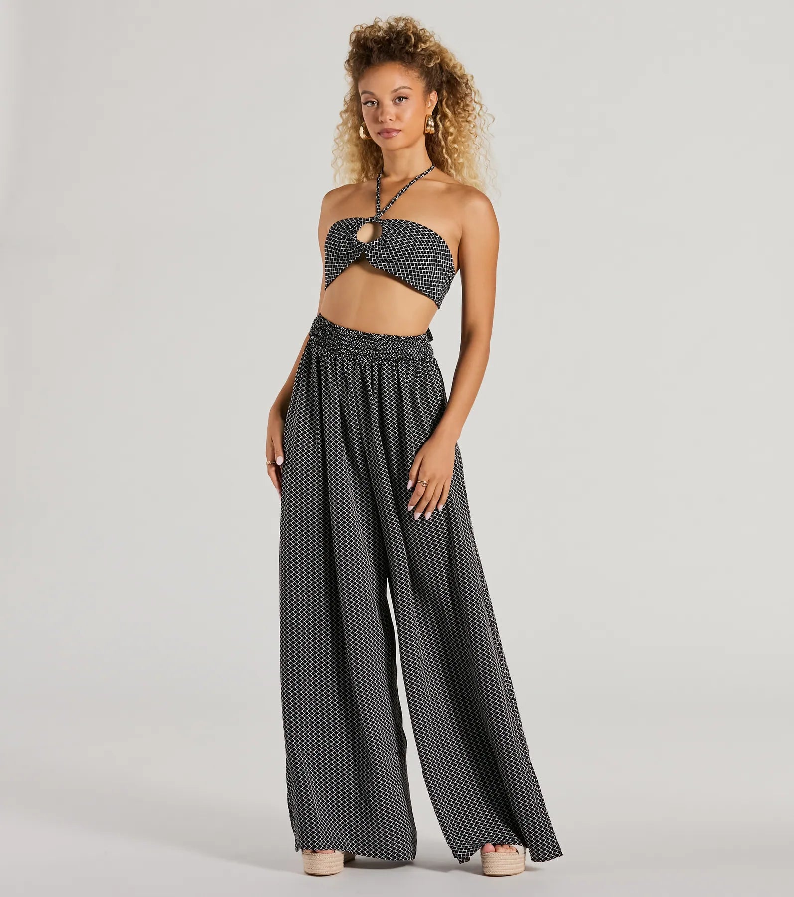 All Set Up Geometric Bandeau Halter Crop Top