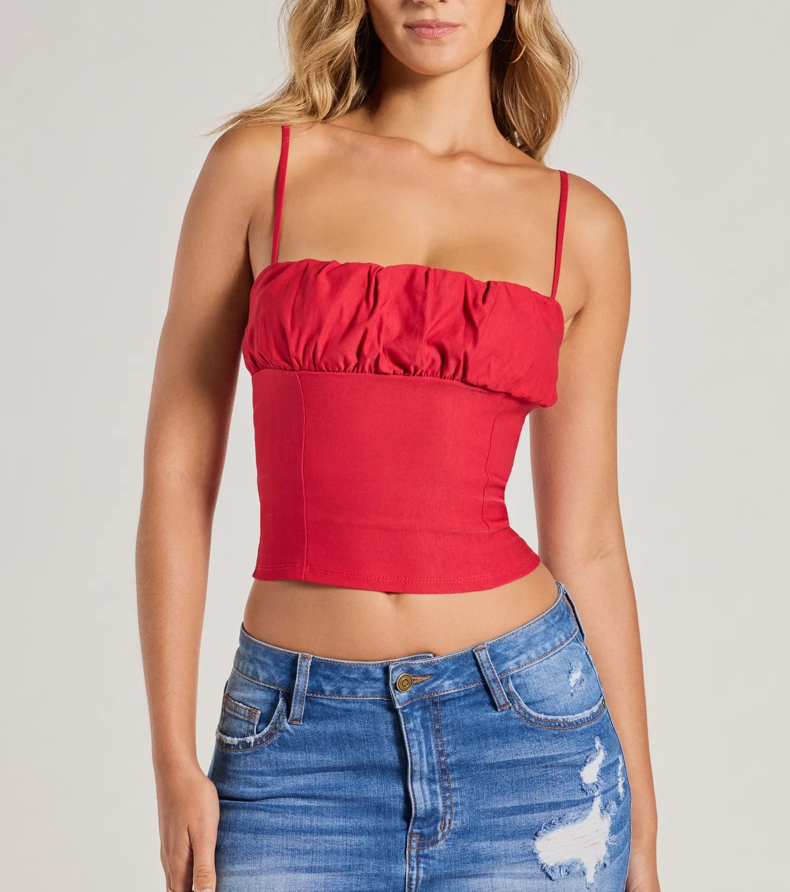 Double Up Sleeveless Ruched Crop Top