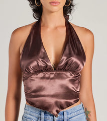 Silky Sleek Satin Halter Crop Top