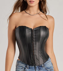 Level Up Sleek Faux Leather Strapless Corset Top