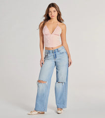 All The Feels Halter Lace-Up Floral Satin Corset Top