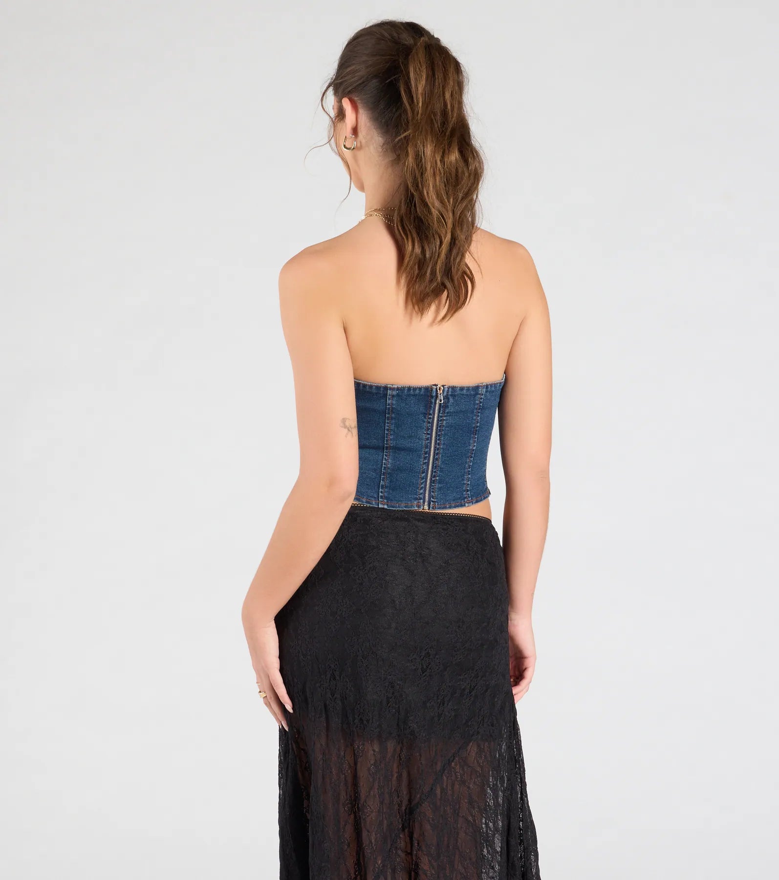 Trendy Style Lace-Up Denim Corset Top