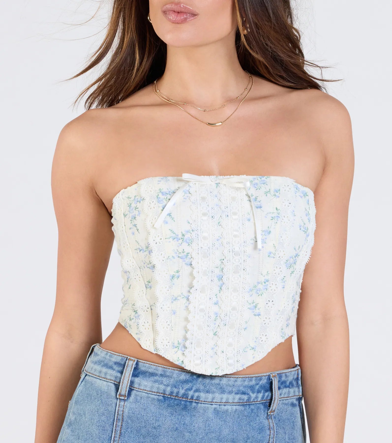 Floral Attitude Lace Trim Corset Top