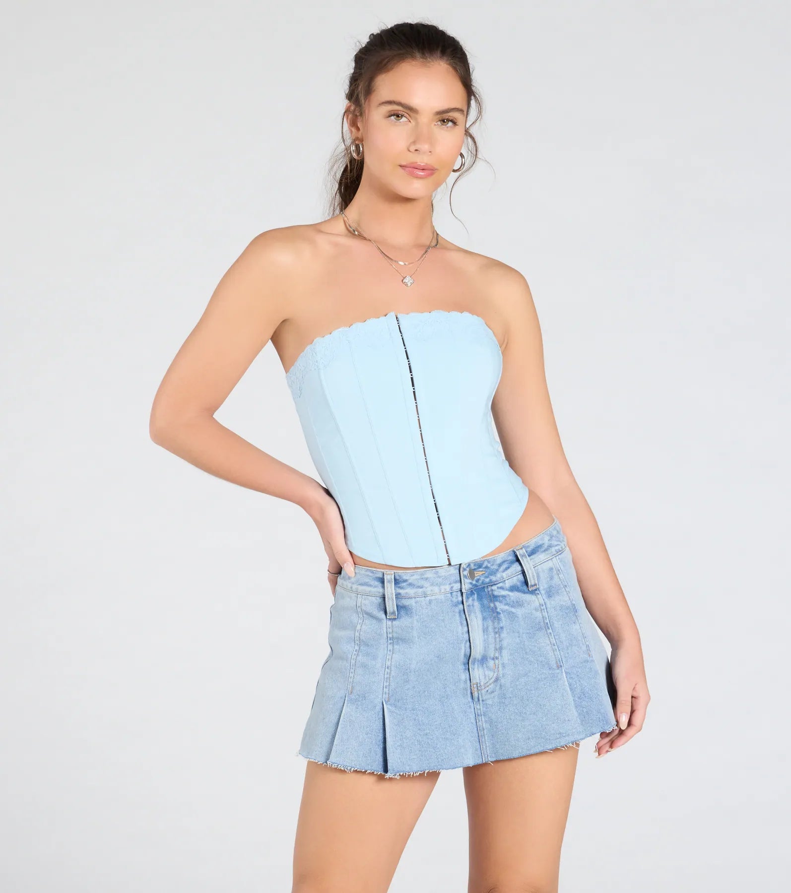 Chic And Snatched Strapless Lace Trim Corset Top