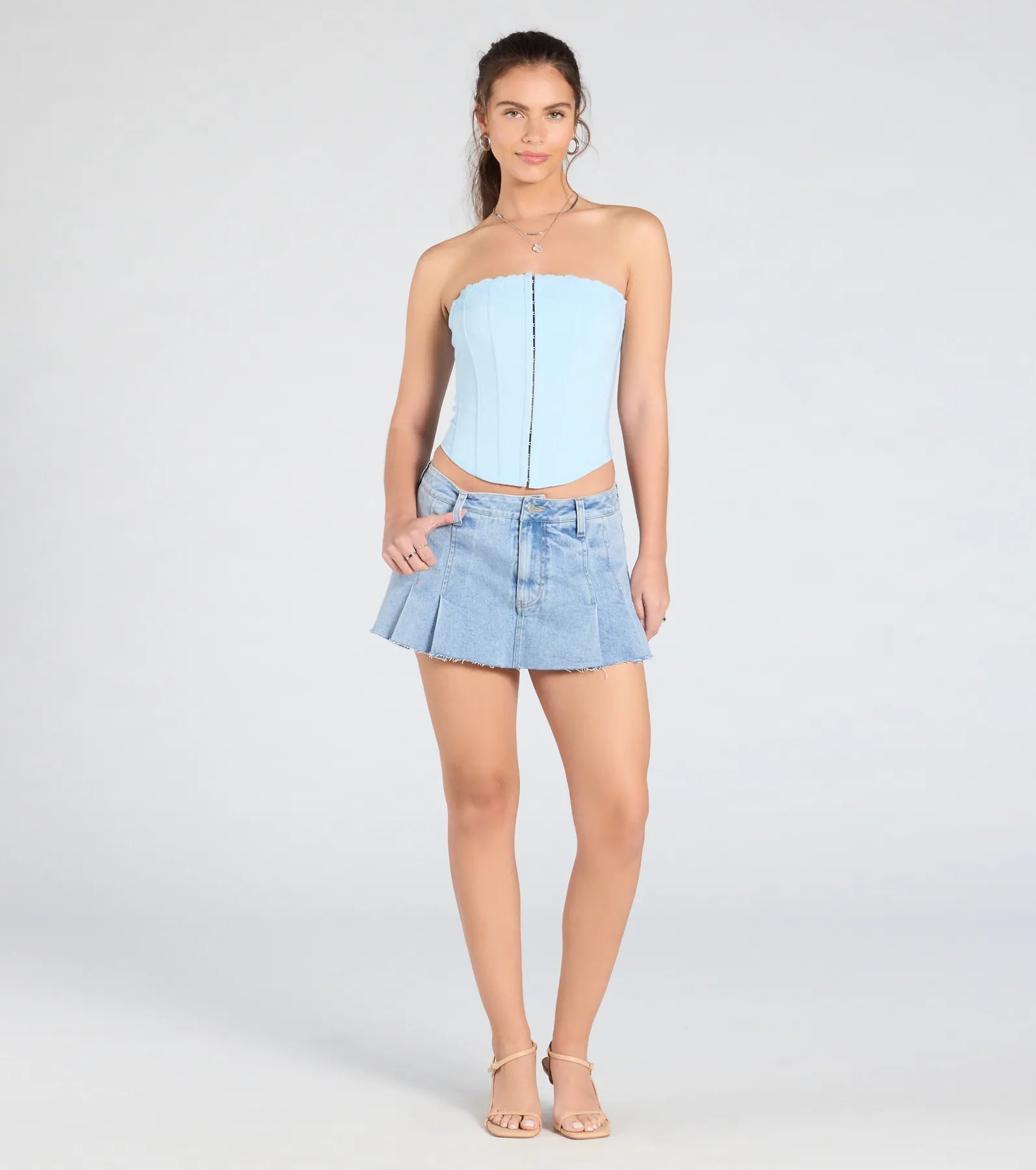 Chic And Snatched Strapless Lace Trim Corset Top