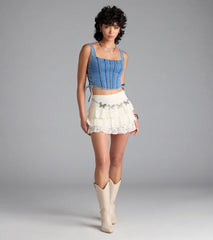 Popular Icon Lace-Up Denim Corset Top