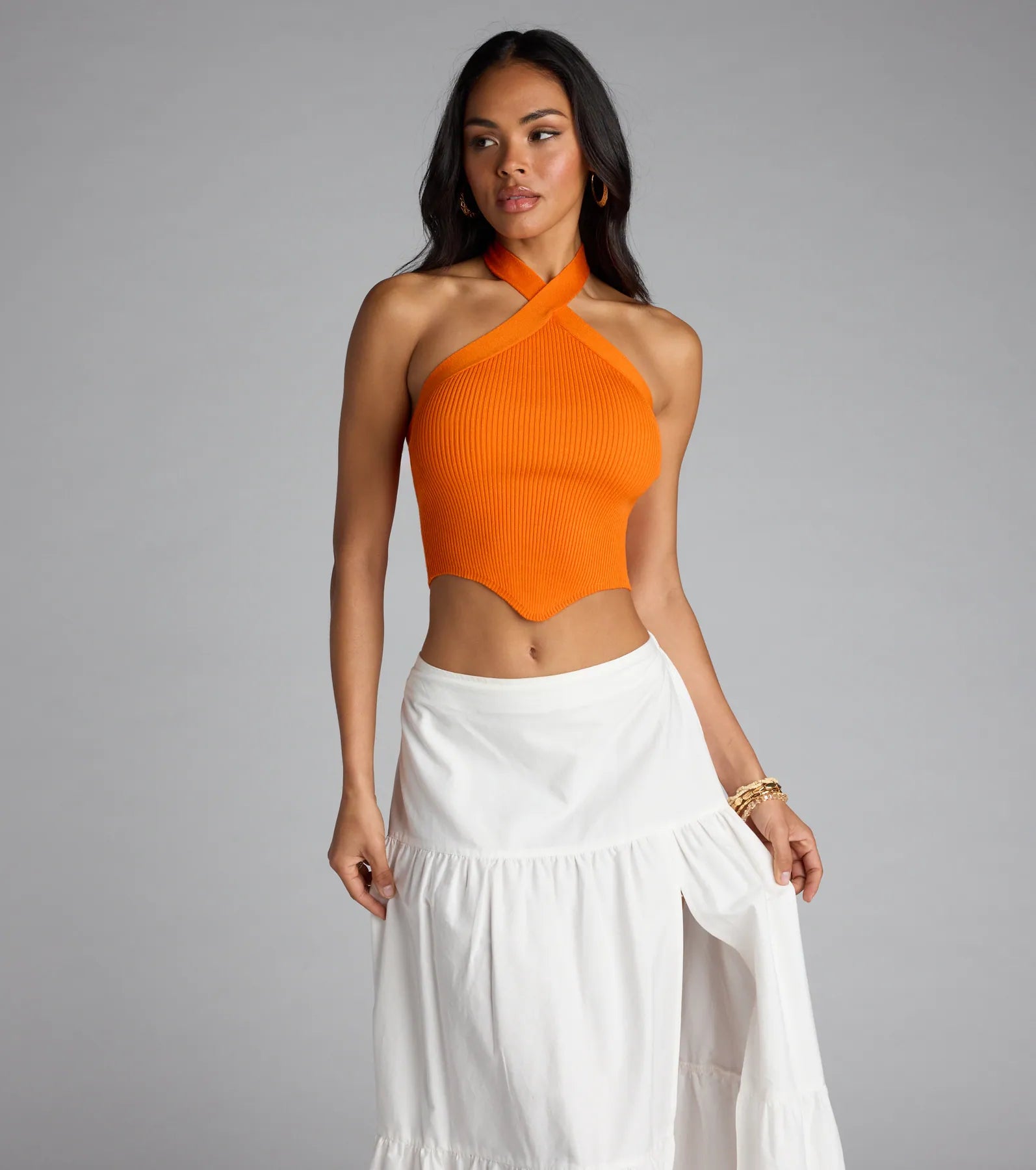 Main Squeeze Ribbed Knit Halter Top