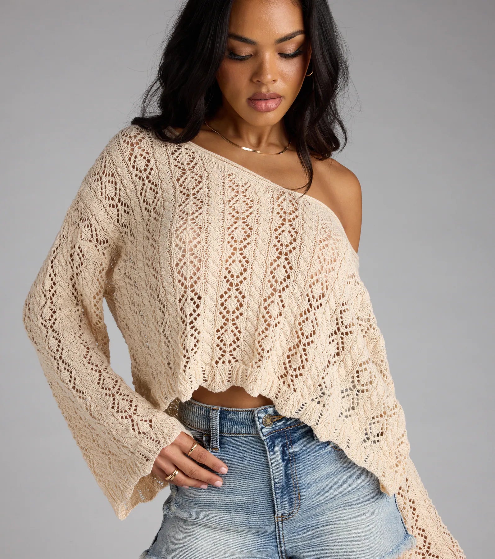 Breezy Nights Crop Crochet Sweater