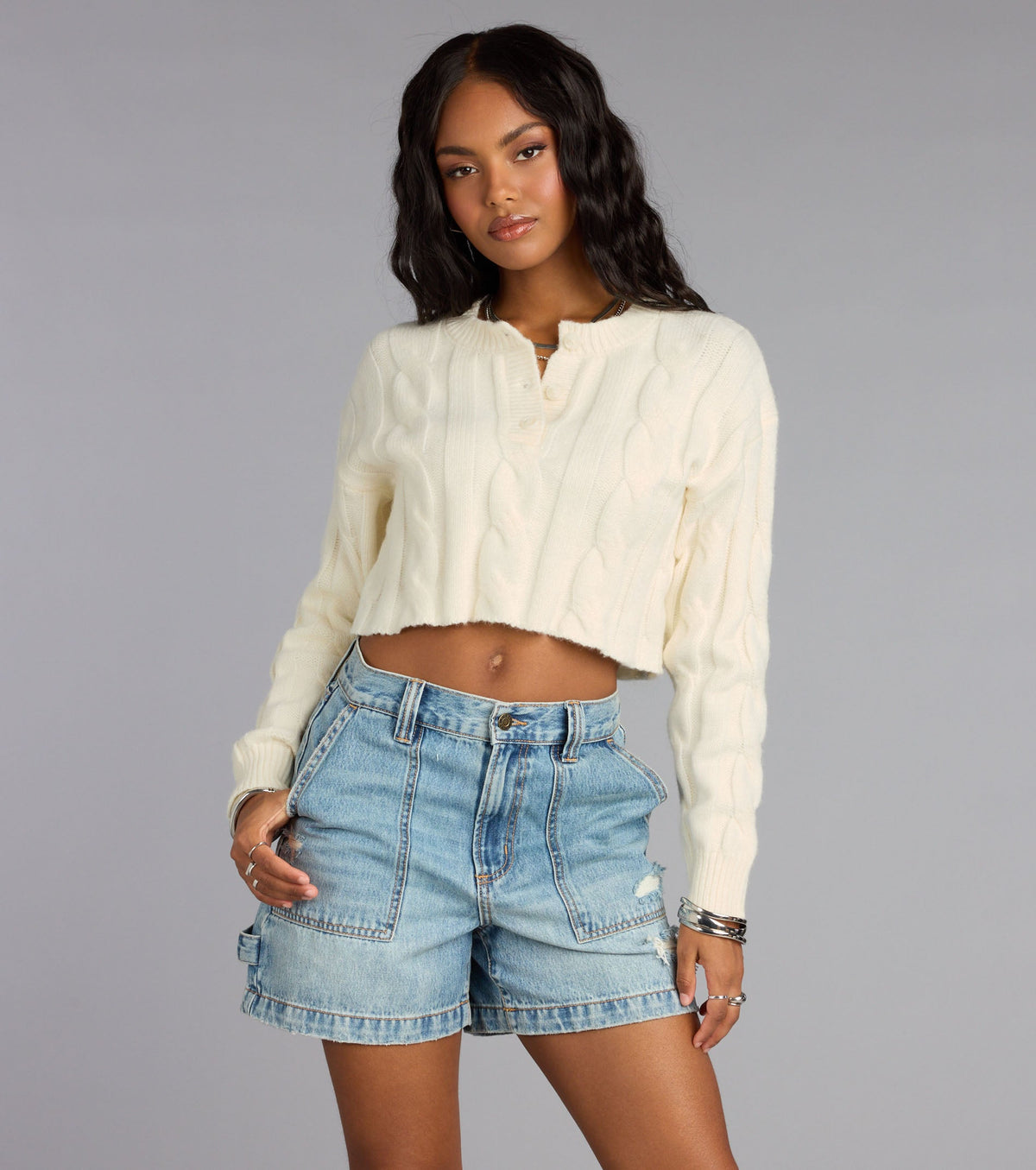 Season Chill Cable Knit Crop Sweater
