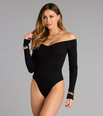 Effortless Chic Knit Off-The-Shoulder Long Sleeve Bodysuit