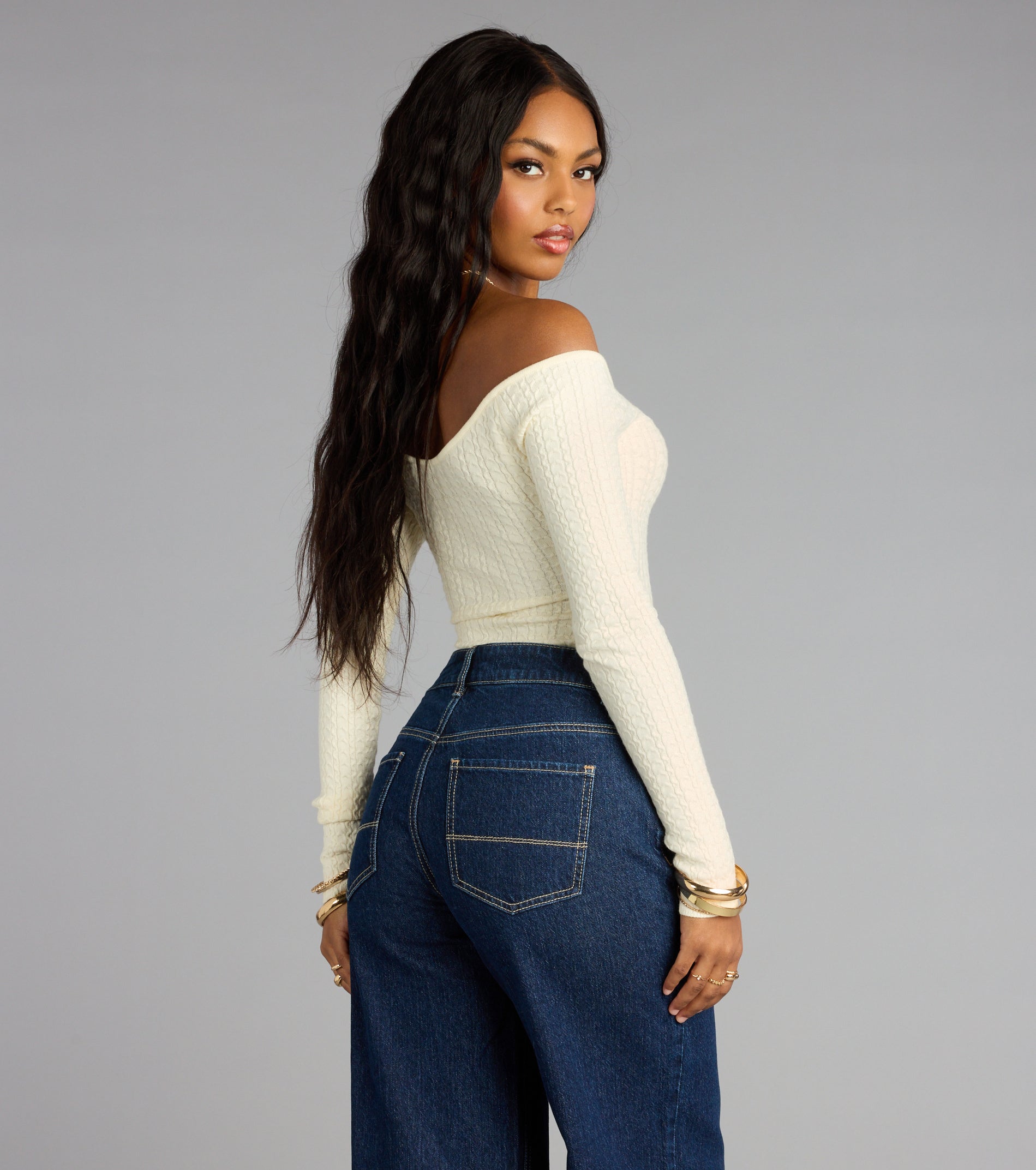 Effortless Chic Knit Off-The-Shoulder Long Sleeve Bodysuit