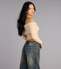 Snug Luxe Off-The-Shoulder Crop Top