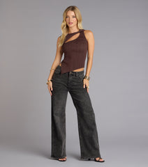 Curve Line Sleeveless Rib Knit Top