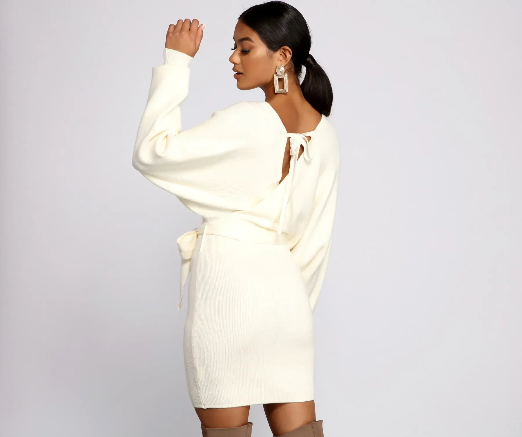 Tie Front Wrap Mini Sweater Dress