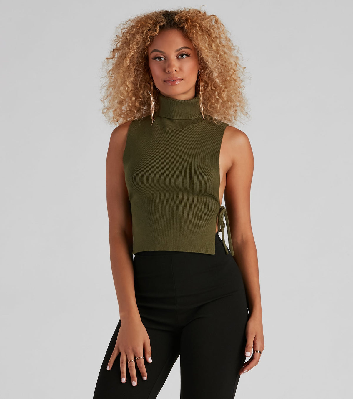 Side Ties Turtleneck Sweater Top