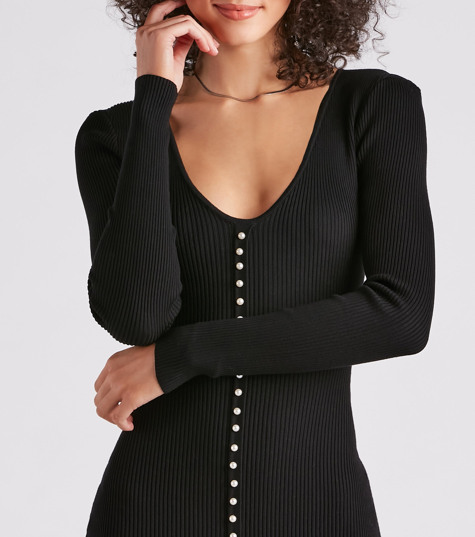 Pearl-Fect Pick Sweater Maxi Dress