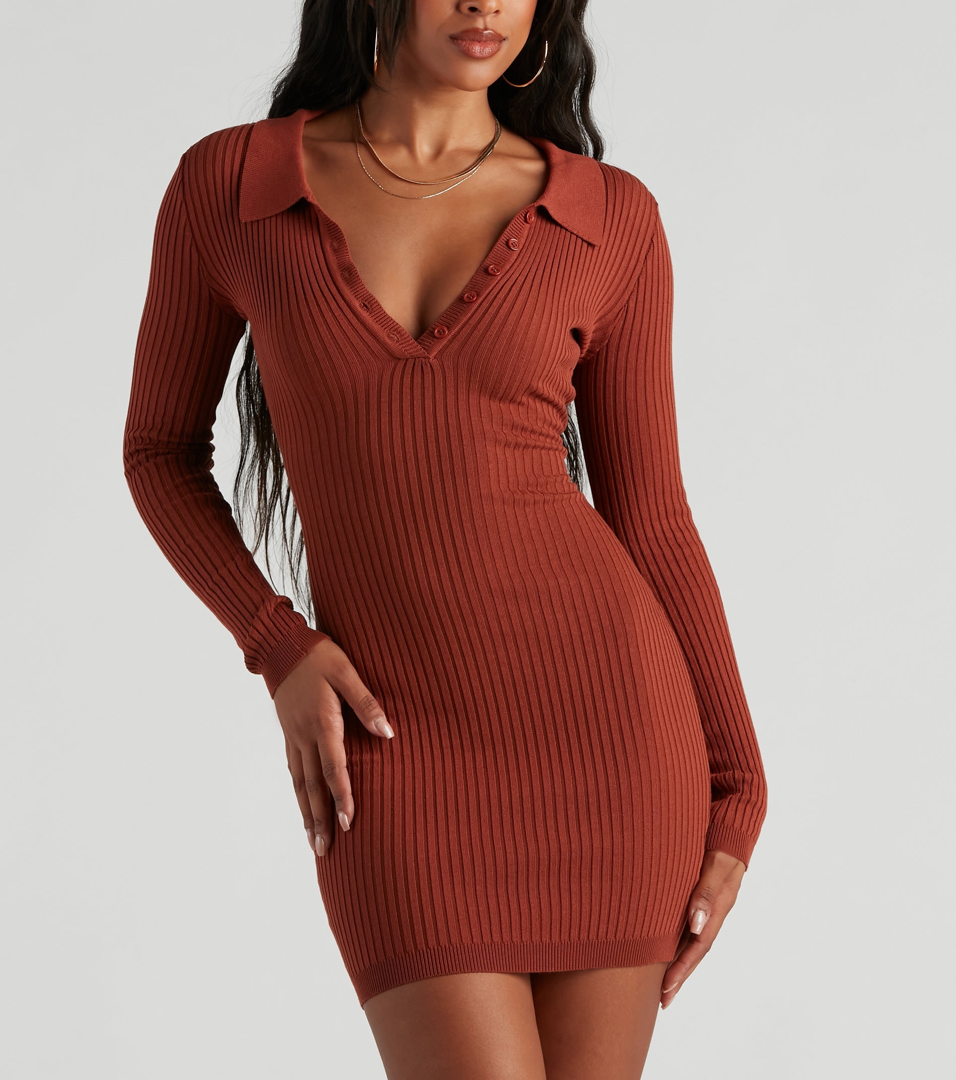 Step It Up Collared Mini Sweater Dress