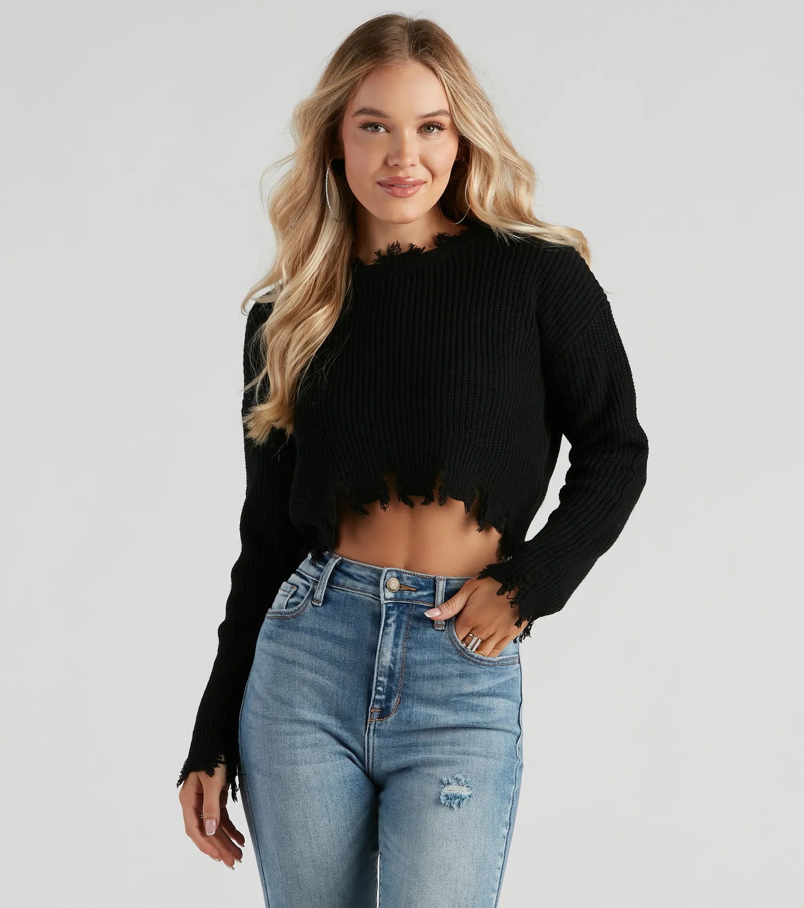 Perfect Knit Distress Crop Sweater