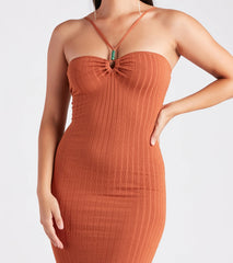 Island Rhythm Halter Sweater Midi Dress