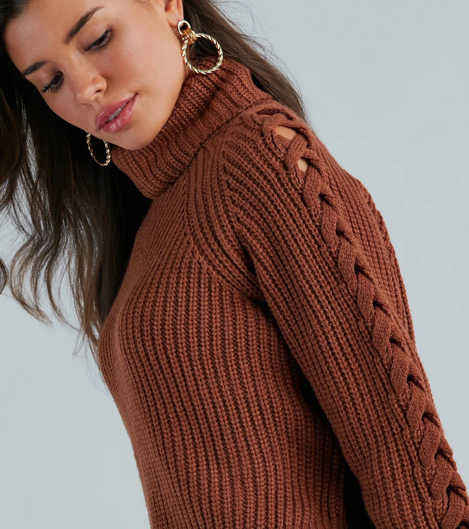 Fall Favorite Turtleneck Braided Sleeve Sweater