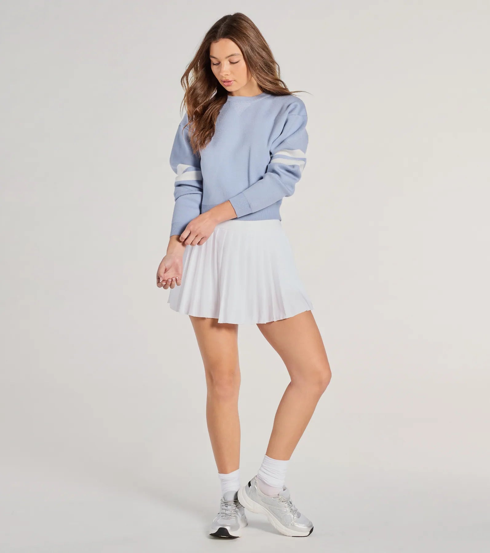 Varsity Girl Striped Knit Crop Sweater