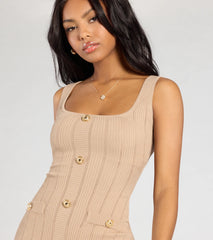 Sweetest Poise Button Bodycon Midi Dress