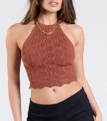 Signs Of Sunshine Halter Knit Crop Top