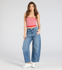 Race To The Finish Strapless Checkered Tube Top