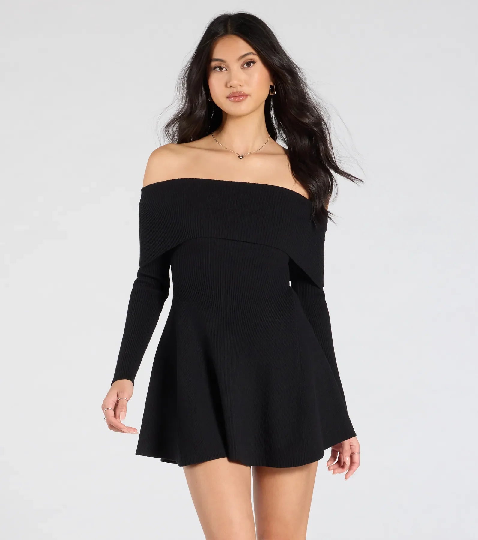 Chic Staple Ribbed Knit Skater Dress