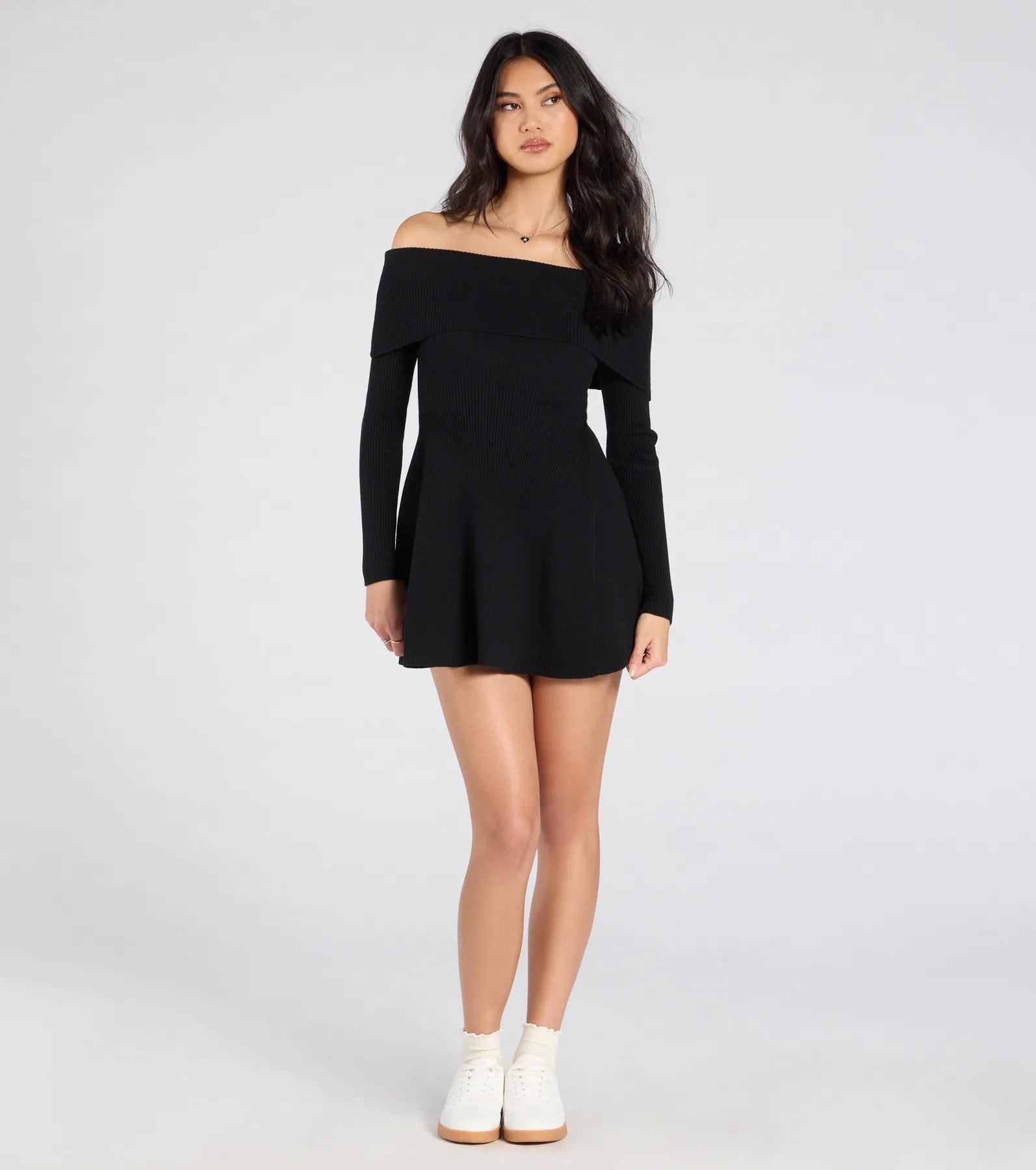 Chic Staple Ribbed Knit Skater Dress